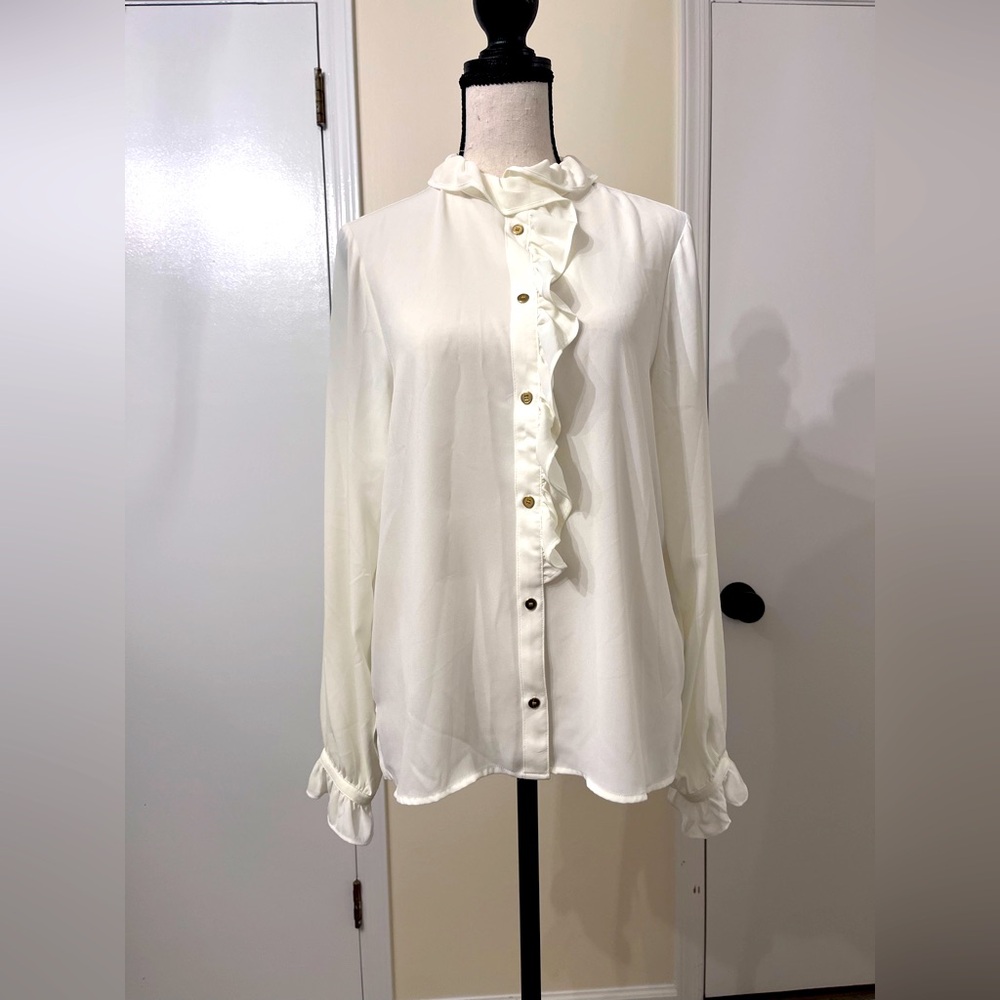 J.crew chiffon cream colored blouse with ruffle